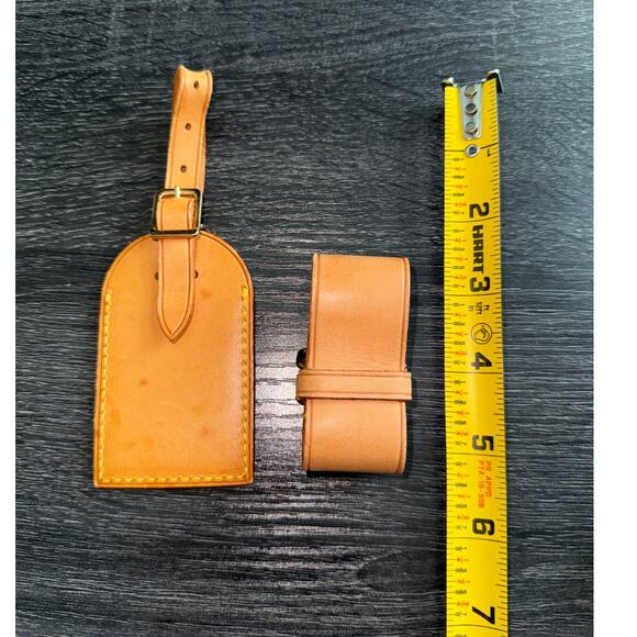 Authentic Louis Vuitton Vachetta Leather Name Luggage Tag And Poignet Set SN920 - Picture 2 of 5